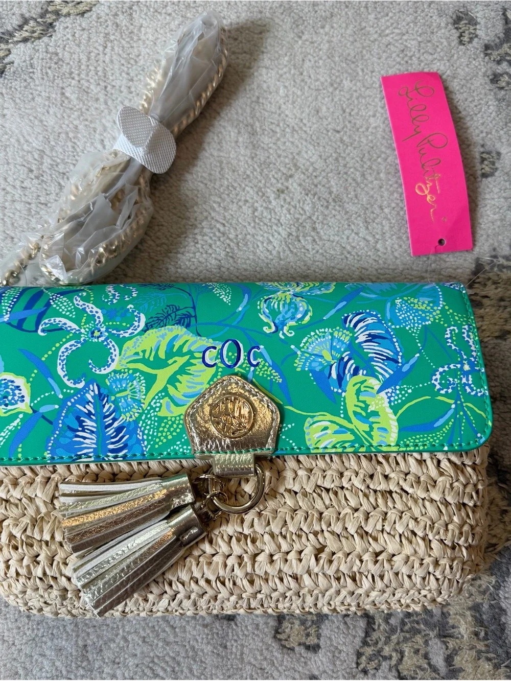 NWT LILLY PULITZER Straw Crossbody Purse  Botanical Green